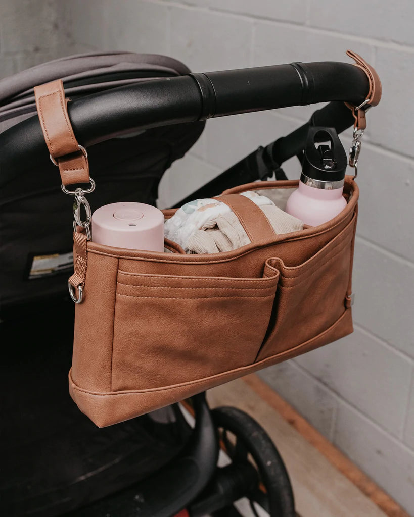 OiOi Signature Pram Caddy - Tan Vegan Leather