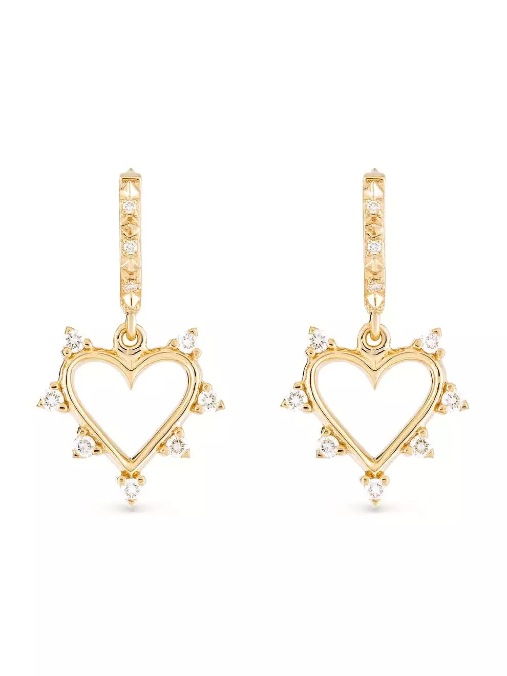 Open Heart Earrings Diamond - Yellow Gold