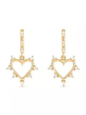 Open Heart Earrings Diamond - Yellow Gold