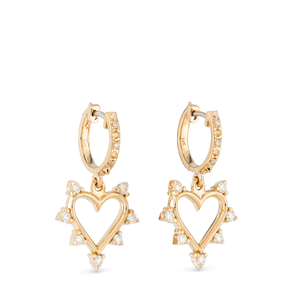 Open Heart Earrings Diamond - Yellow Gold