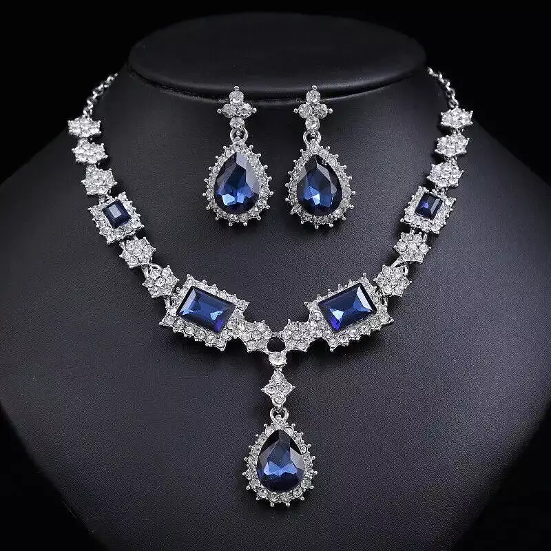 Oval Diamonds Choker Necklace Earrings Set for Women