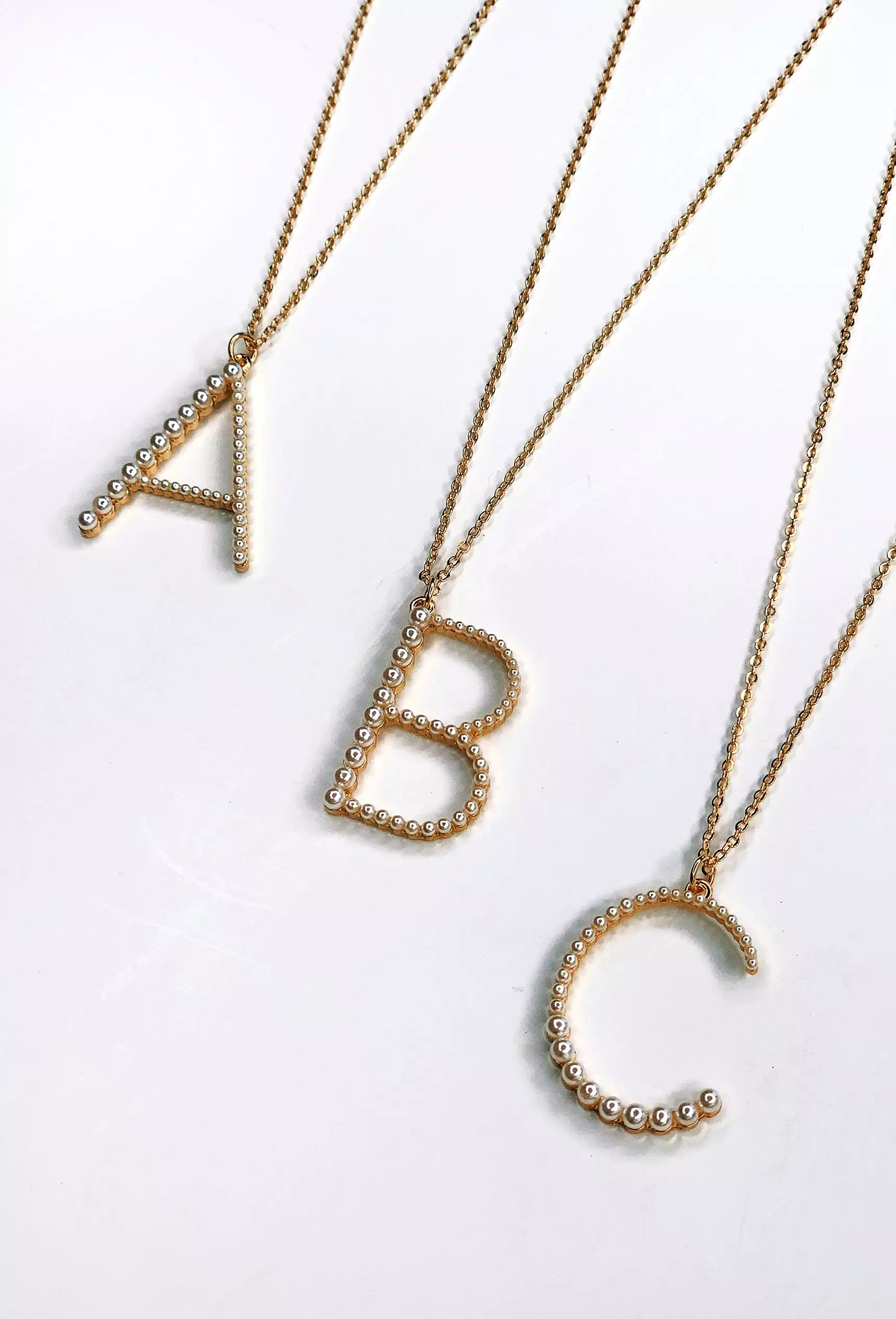 Pearl Block Letter Initial Necklace