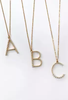 Pearl Block Letter Initial Necklace