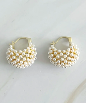 Pearl Knit Hoop Earrings - Gold