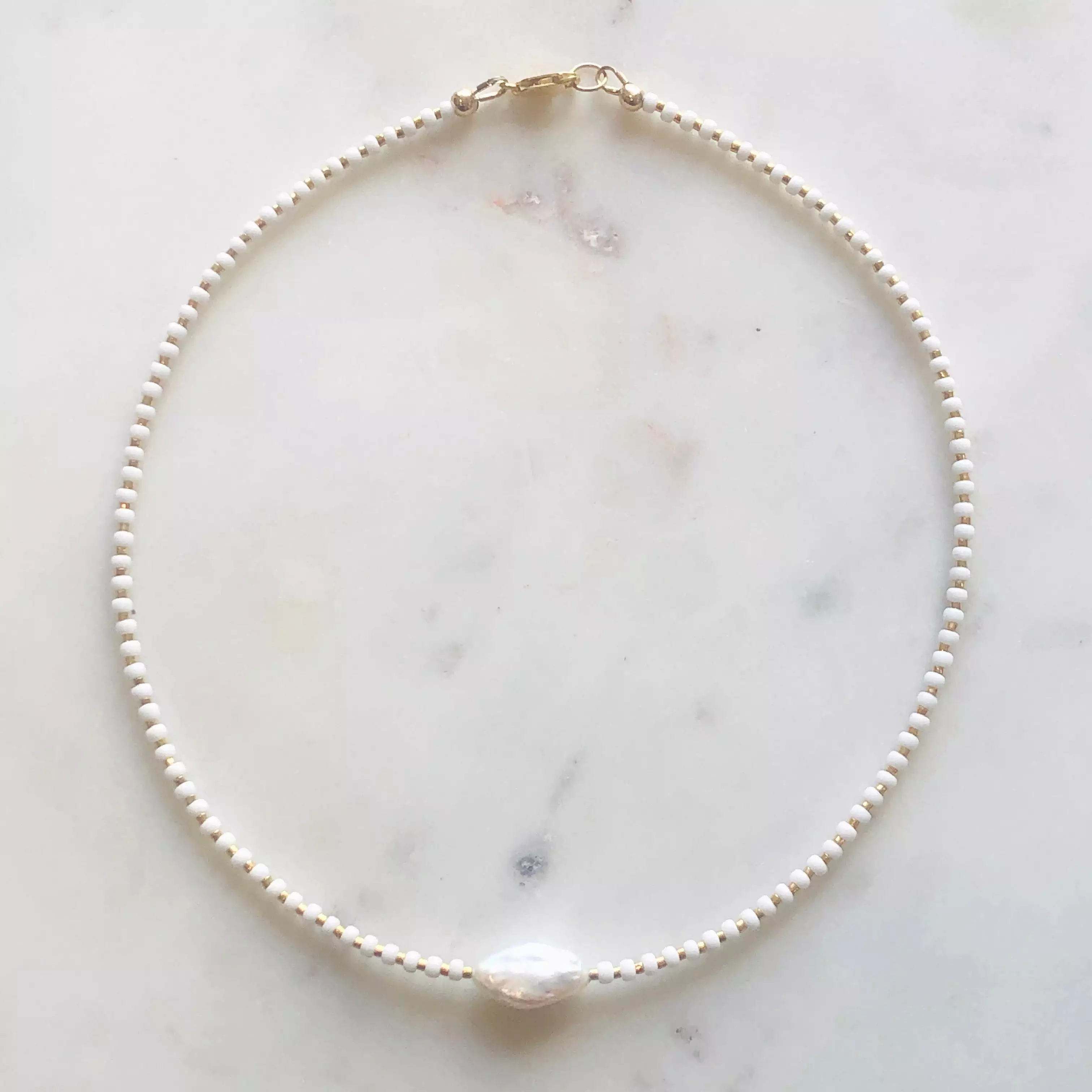 Pearl With 24k Gold + Glass Beads Necklace