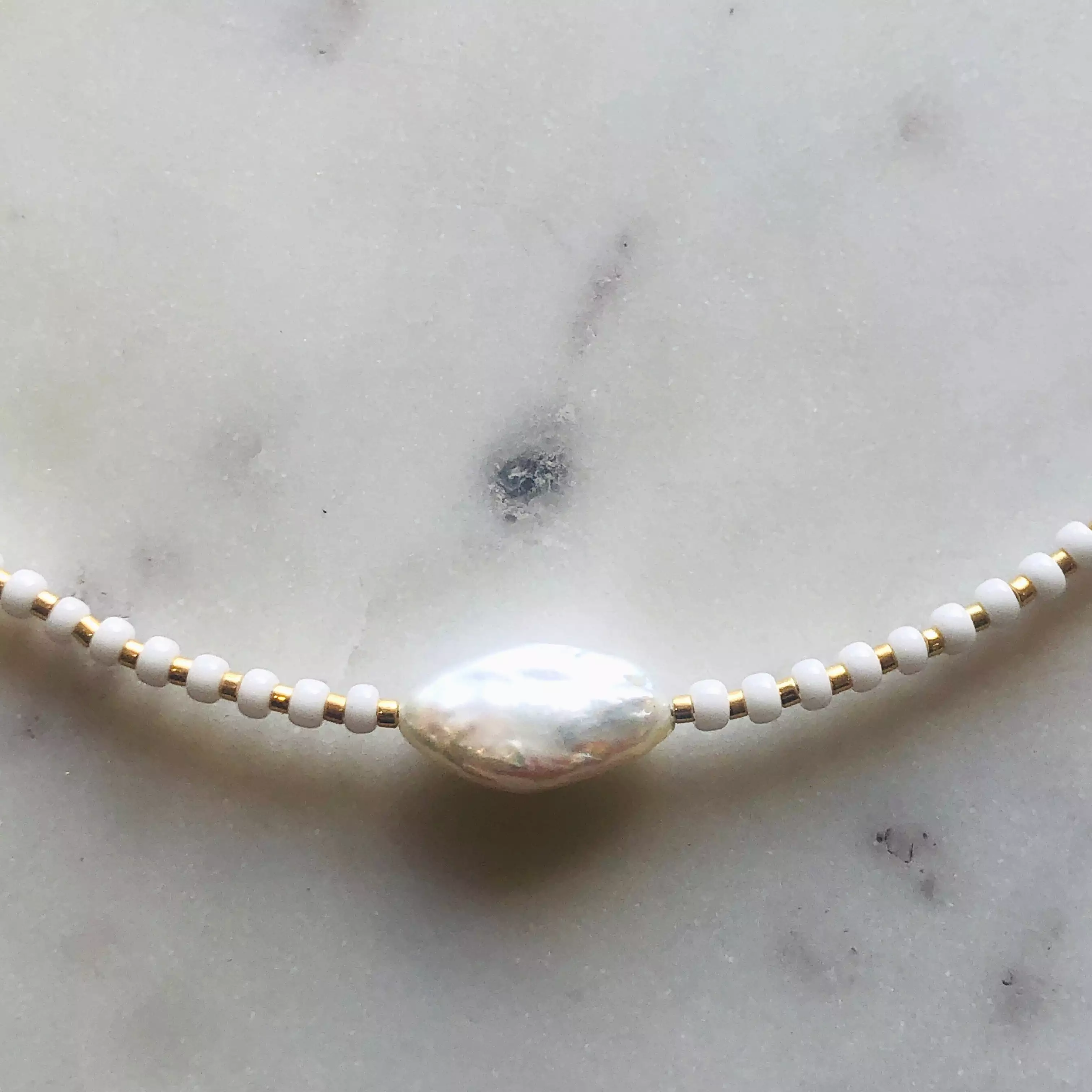 Pearl With 24k Gold + Glass Beads Necklace