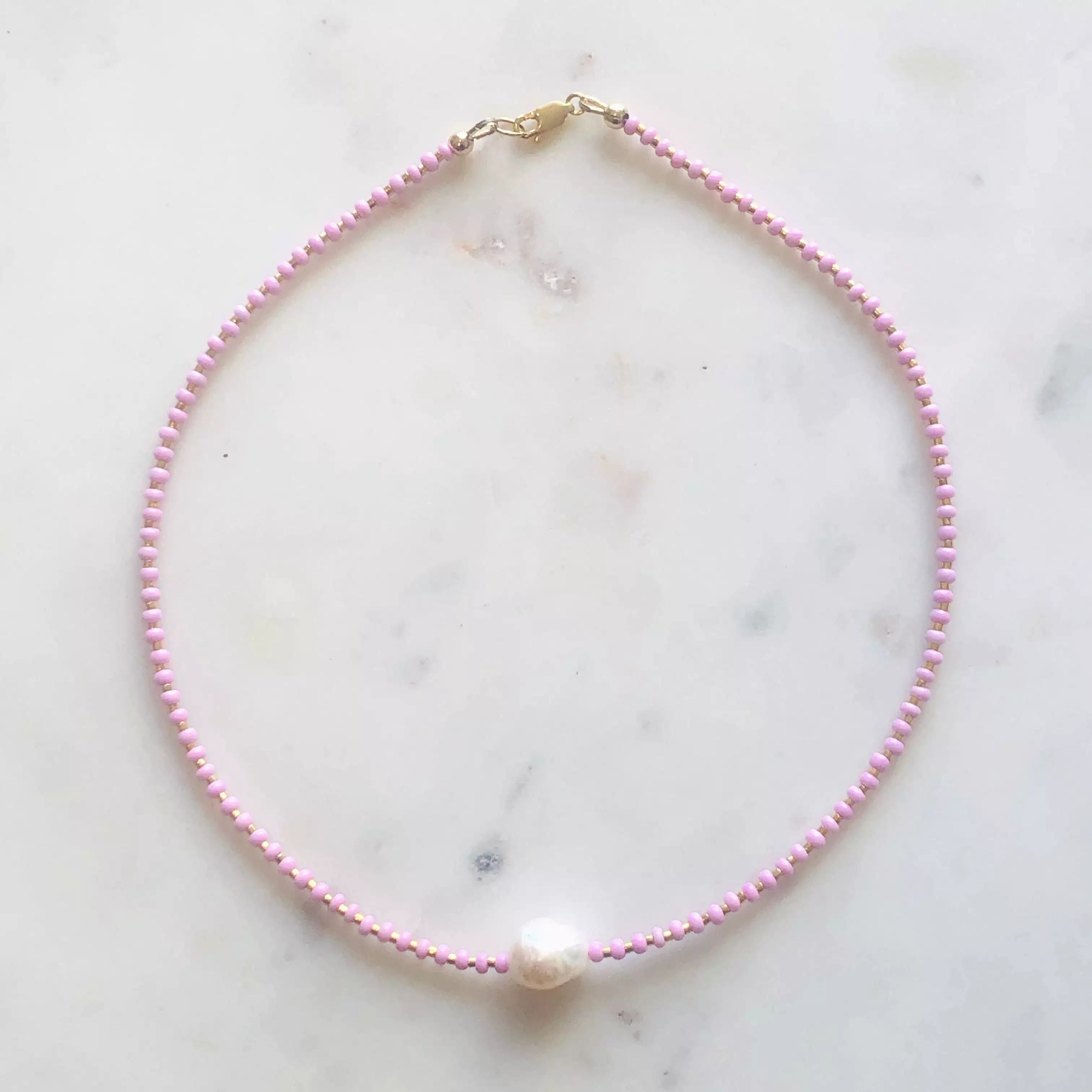 Pearl With 24k Gold + Glass Beads Necklace