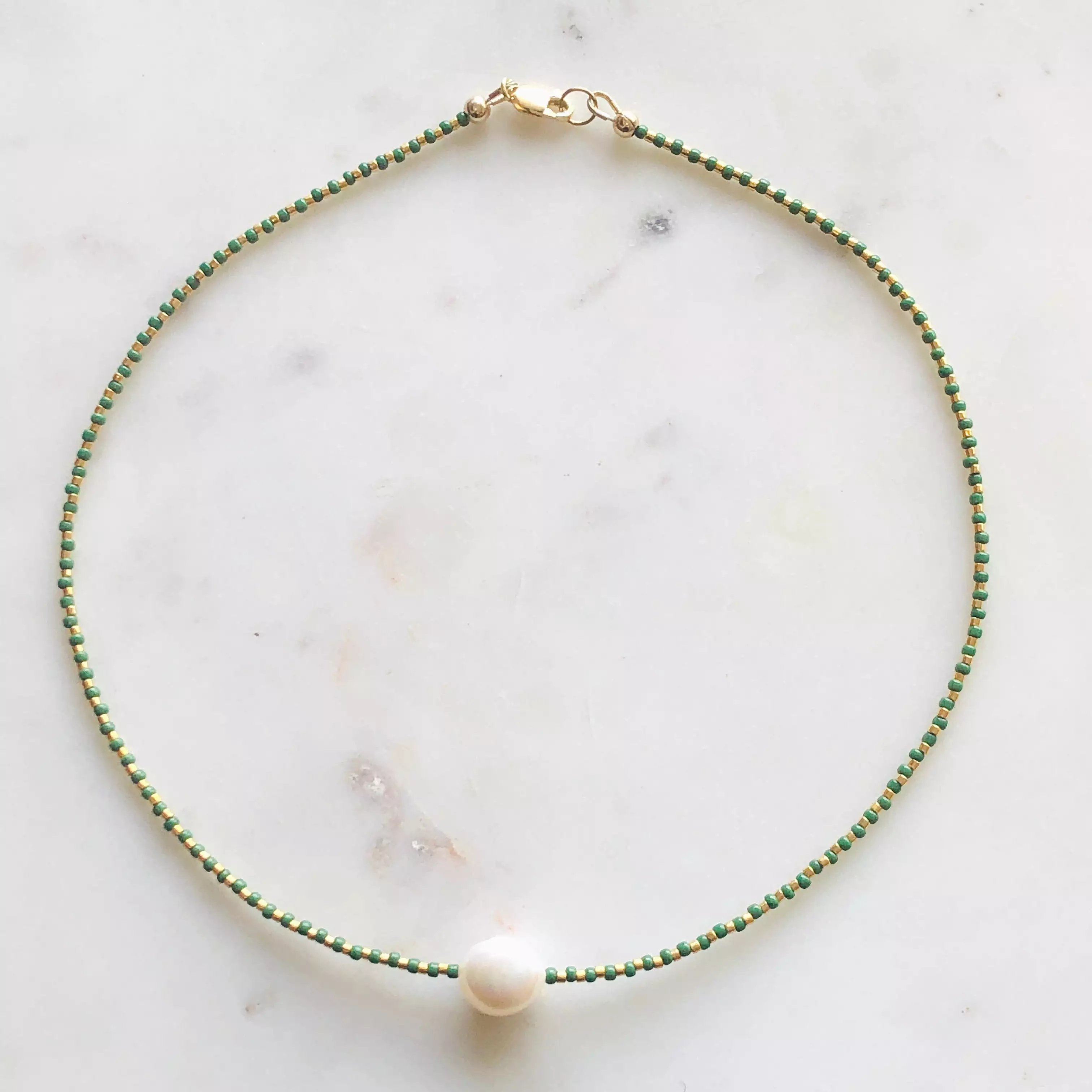 Pearl With Fine 24k Gold + Glass Beads Necklace