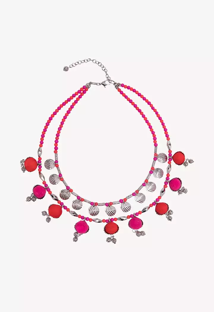 Pom Pom And Metal Beads Necklace