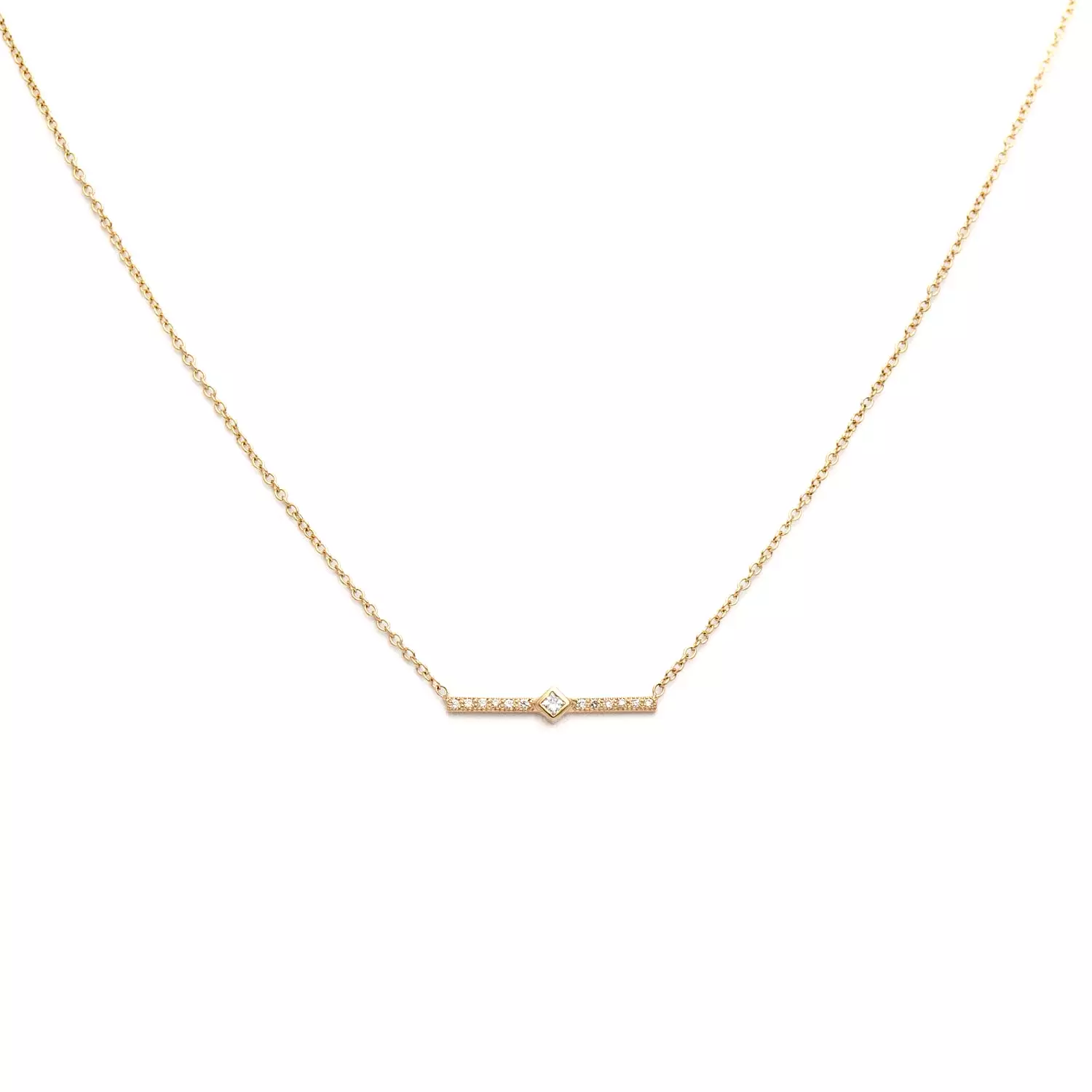 Princess Diamond & Pavé Bar Necklace