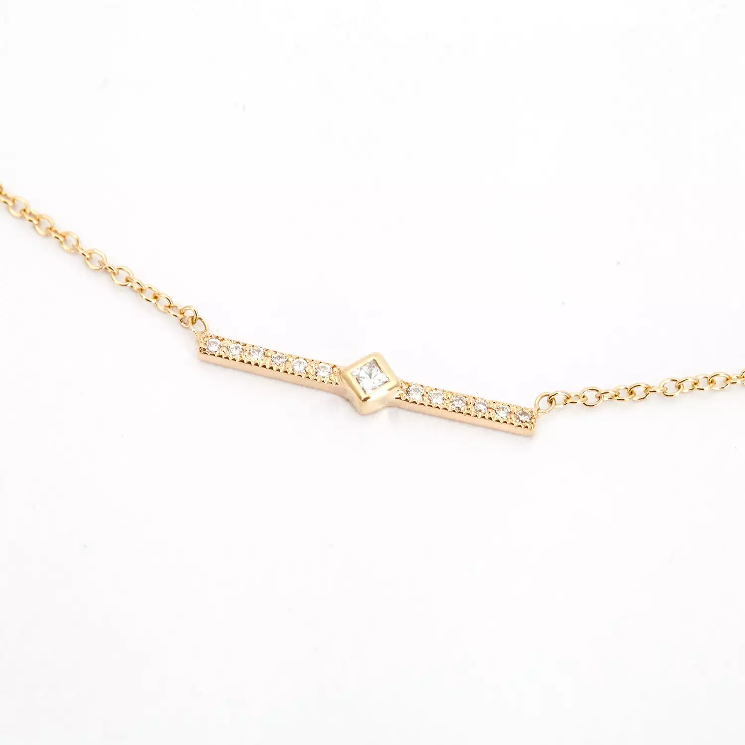 Princess Diamond & Pavé Bar Necklace