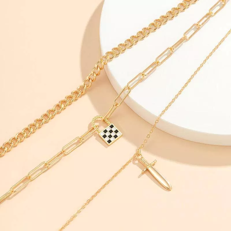 Punk Checkerboard Pendant Necklaces