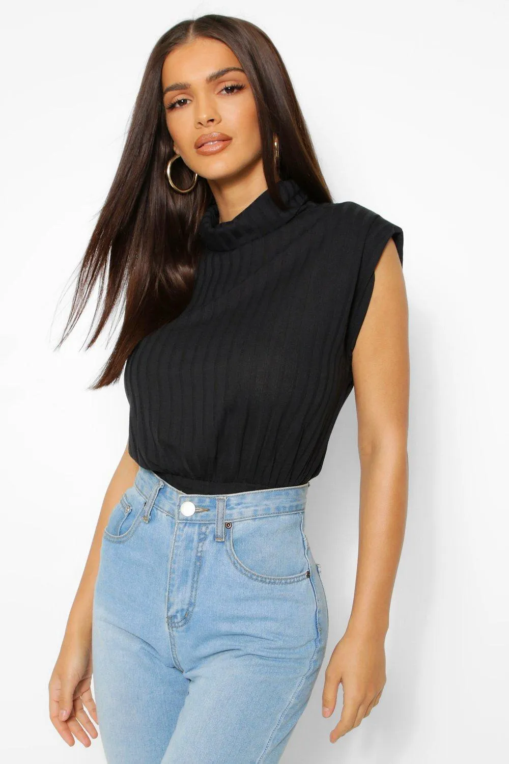 Rib Turtleneck Shoulder Pad Bodysuit