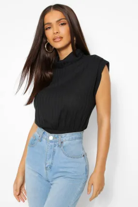 Rib Turtleneck Shoulder Pad Bodysuit