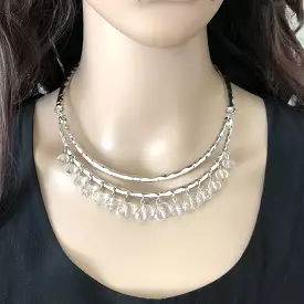 Silver Metal Collar Necklace with Clear Crystal Beads