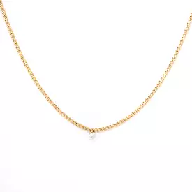 Single Prong Diamond Small Curb Chain Necklace