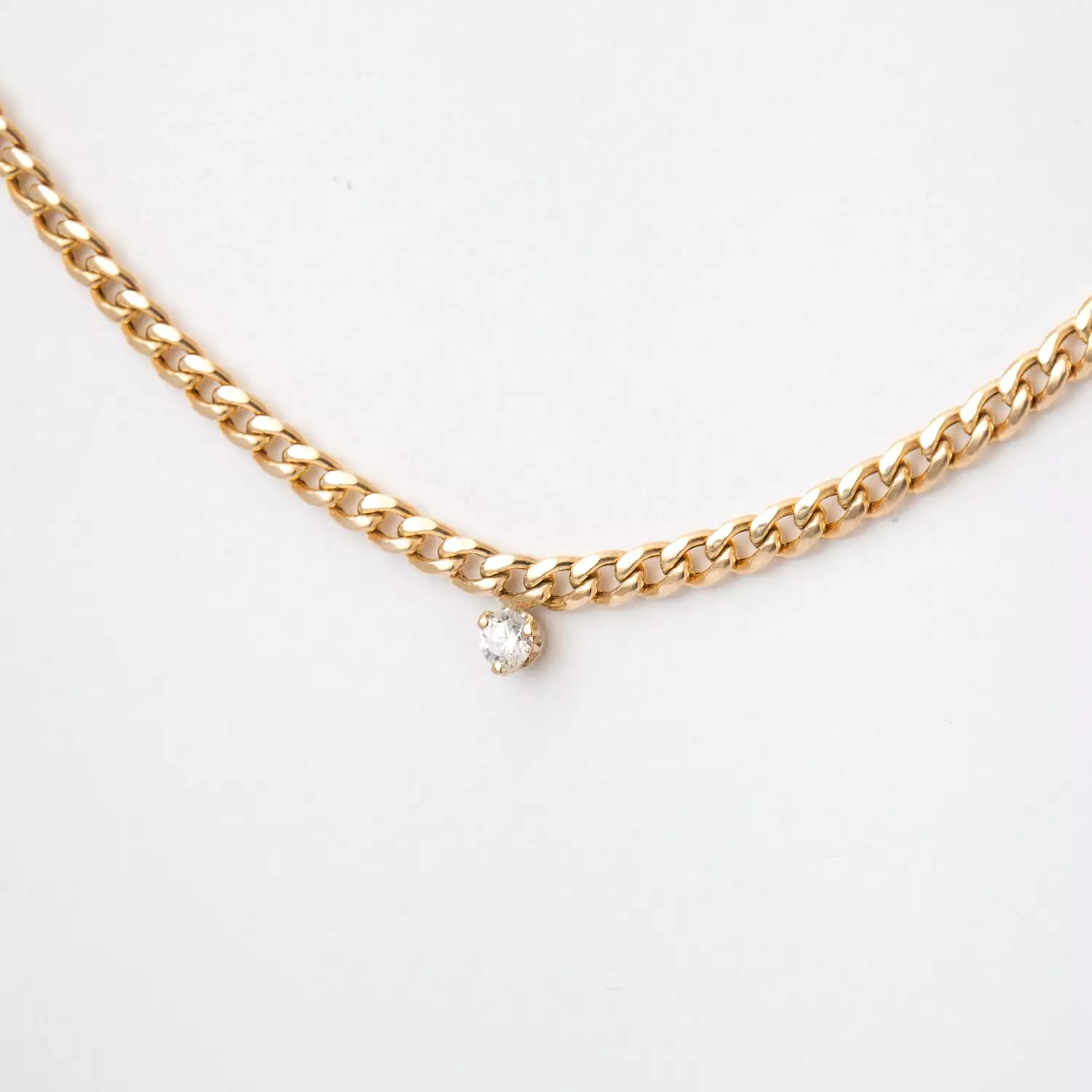 Single Prong Diamond Small Curb Chain Necklace