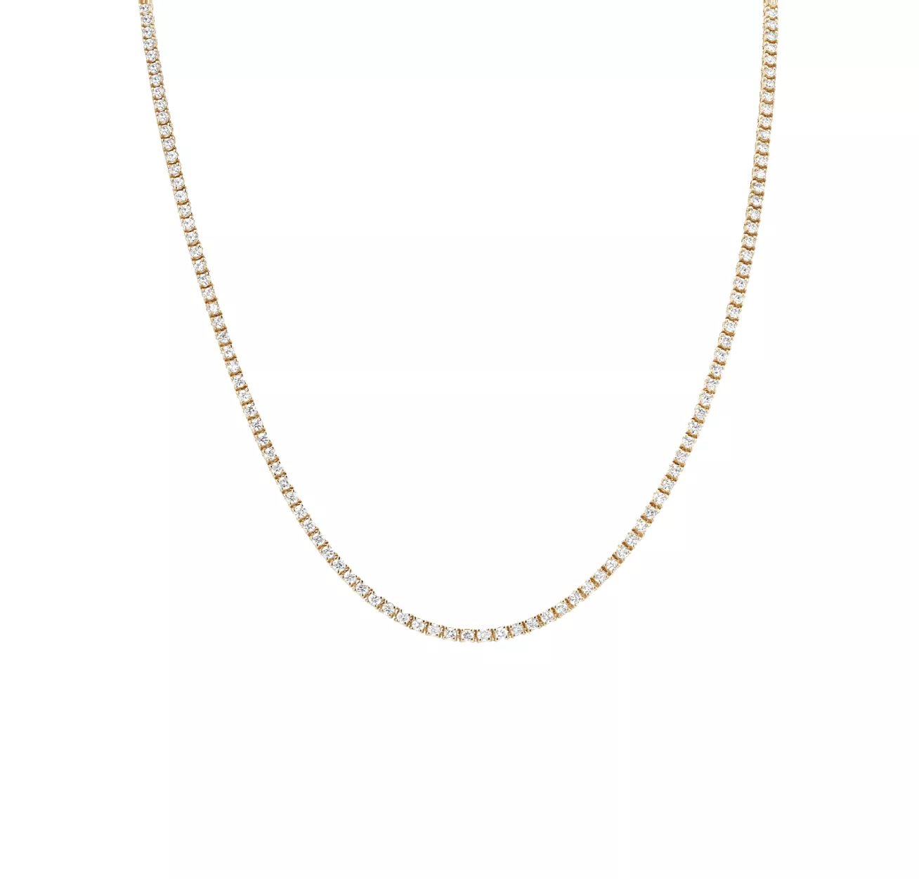 Small 14K Gold and Diamond Tennis Necklace 4-Prong Setting