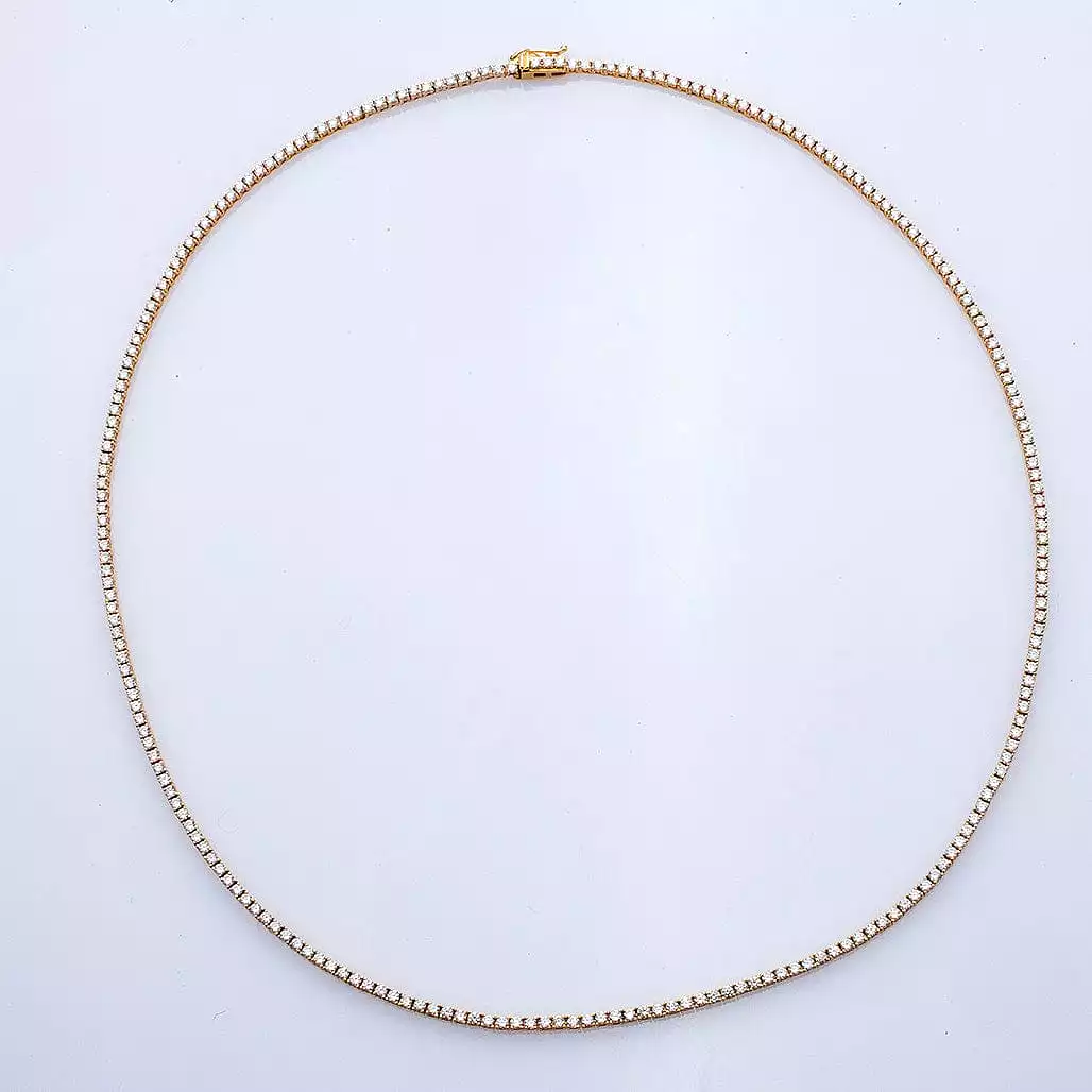 Small 14K Gold and Diamond Tennis Necklace 4-Prong Setting