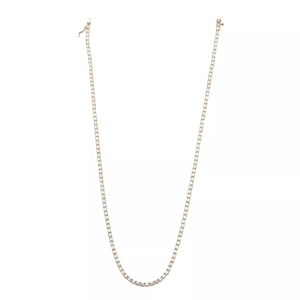 Small 14K Gold and Diamond Tennis Necklace 4-Prong Setting