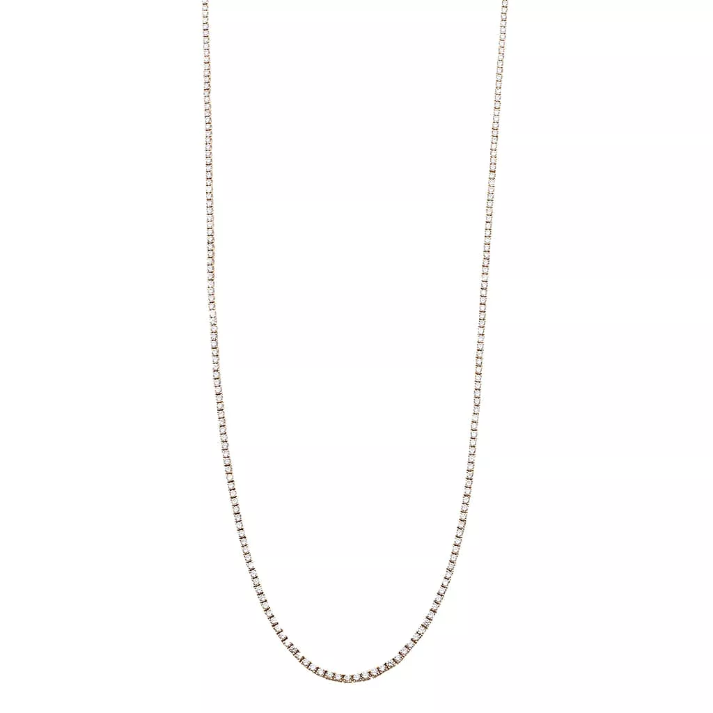 Small 14K Gold Diamond Tennis Necklace 4-Prong Setting Adjustable Length