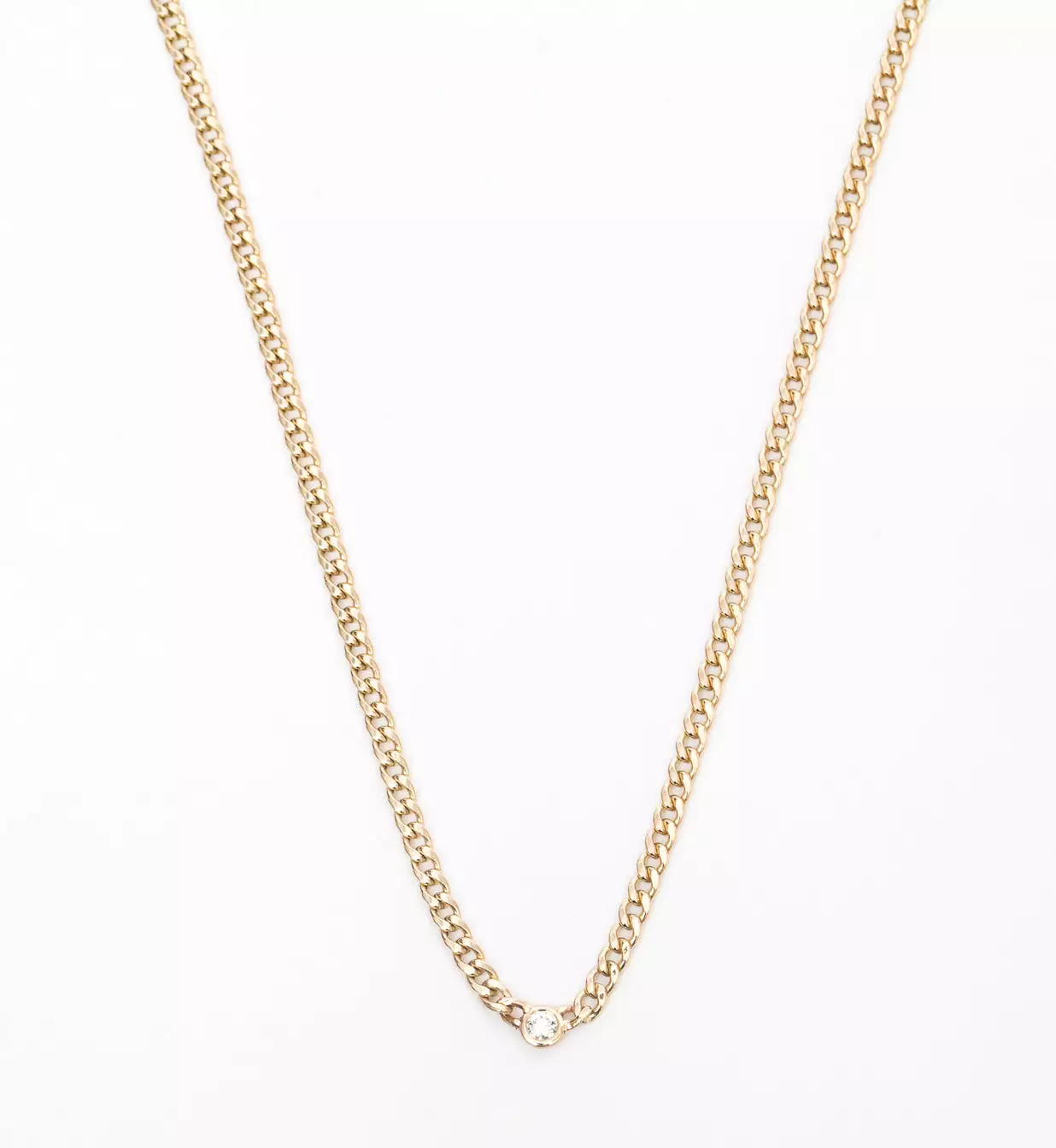 Small Curb Necklace with Single Floating Diamond