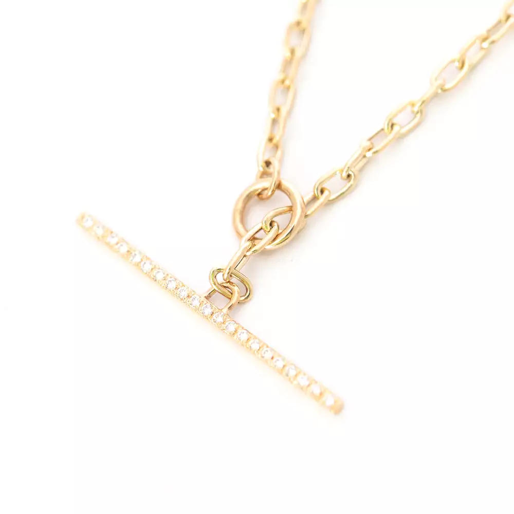 Small Square Oval Link Necklace with Pavé Toggle