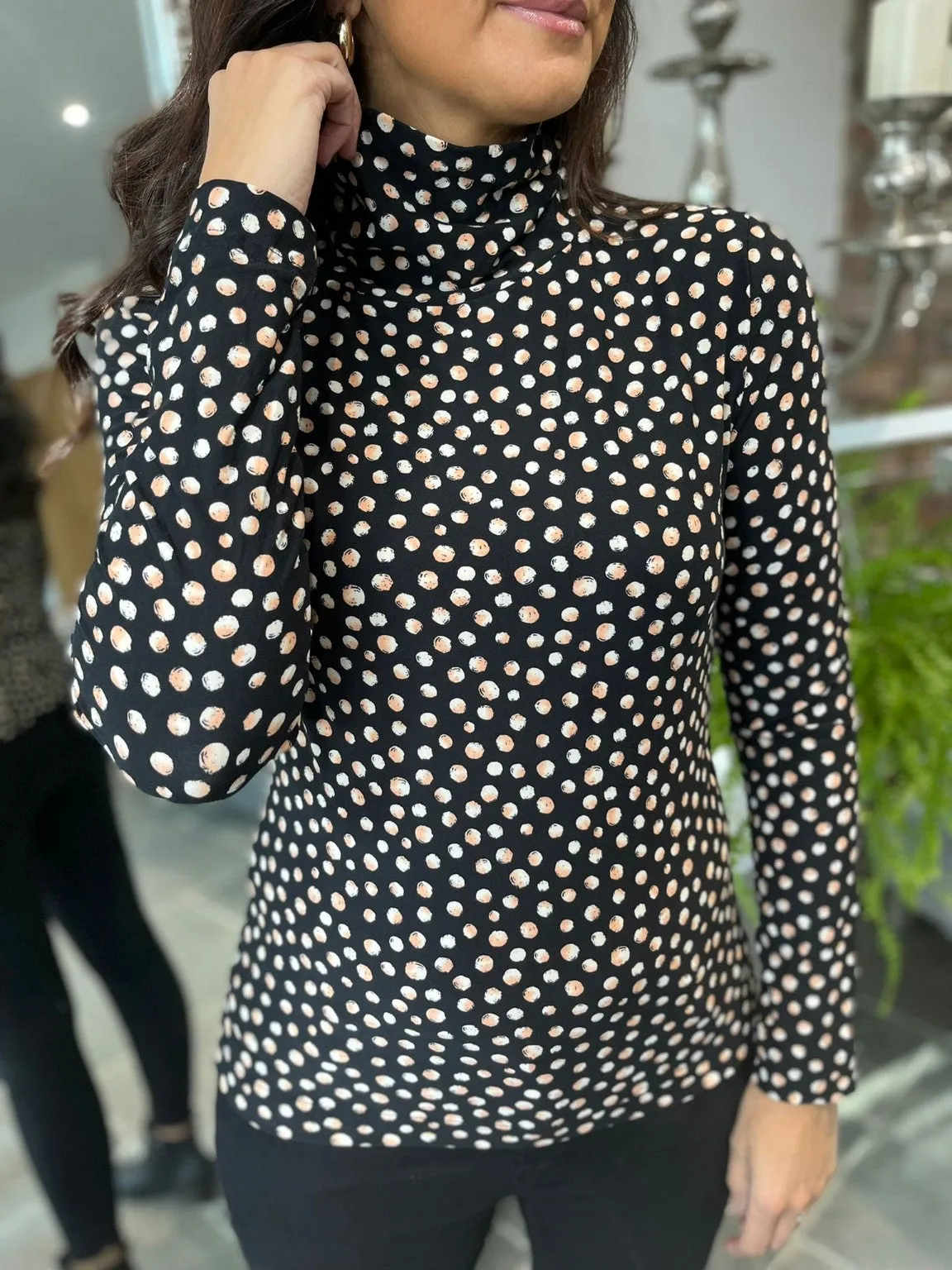 Soft Touch Polka Dot Roll Neck Top