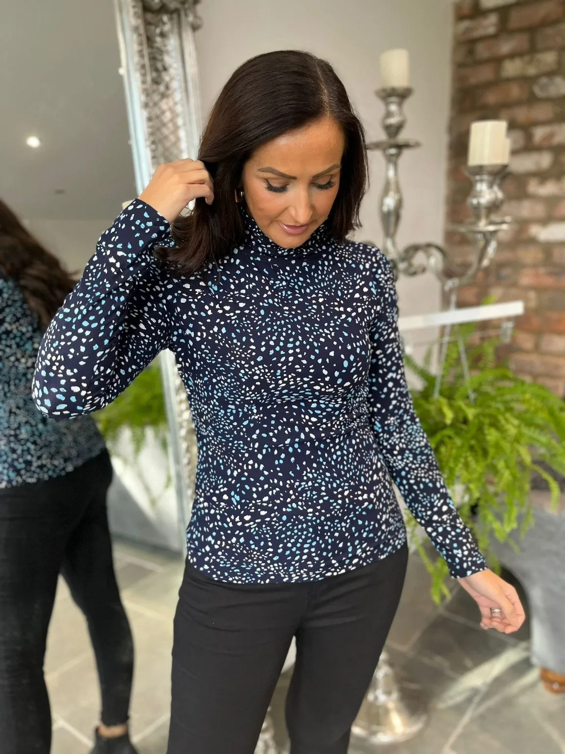 Soft Touch Terrazzo Roll Neck Top