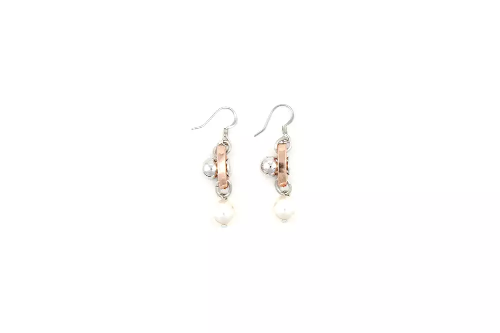 Sphere & Pearl Earrings, Rosegold/Rhodium