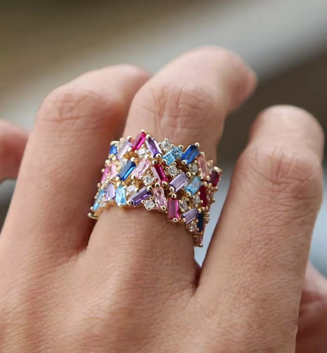 Stacy Rainbow Baguette Ring