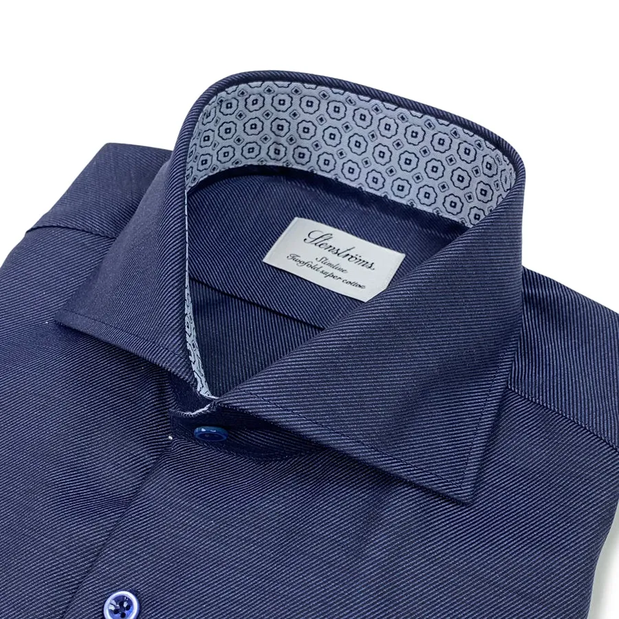 Stenstroms - Slimline Patterned Trim Shirt in Navy