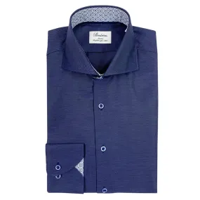 Stenstroms - Slimline Patterned Trim Shirt in Navy