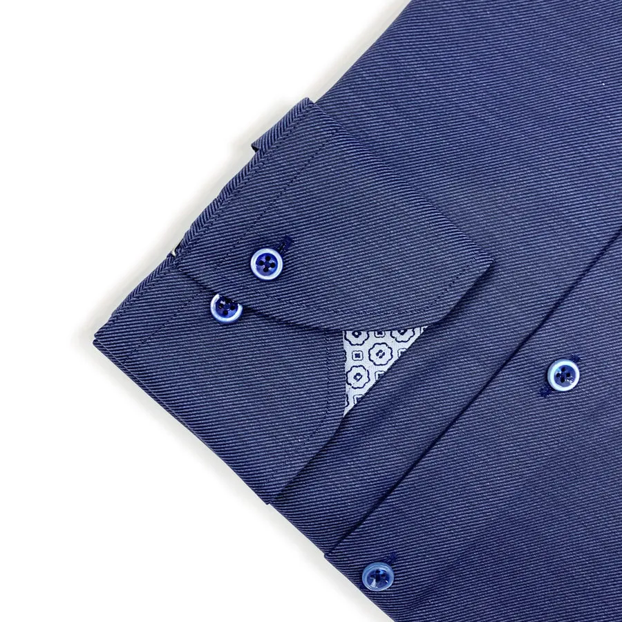 Stenstroms - Slimline Patterned Trim Shirt in Navy