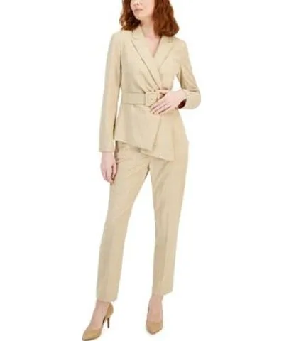 Tahari ASL Womens Belted Aysymetrical Plaid Blazer Straight Leg Mid Rise Pants