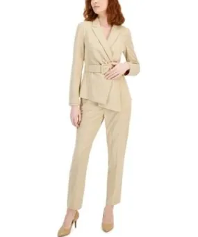 Tahari ASL Womens Belted Aysymetrical Plaid Blazer Straight Leg Mid Rise Pants