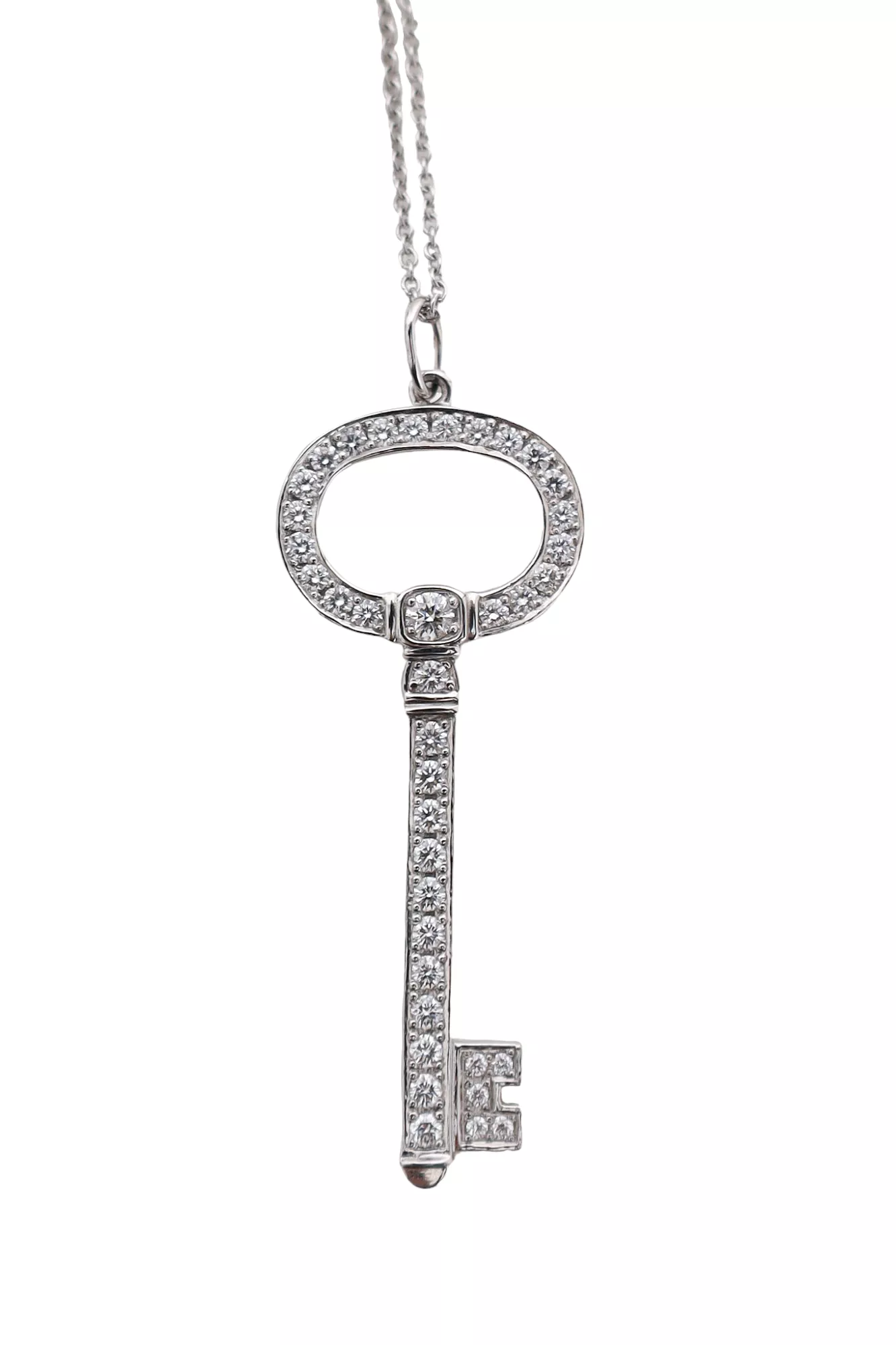 Tiffany & Co. Platinum Diamond Oval Key Pendant Necklace