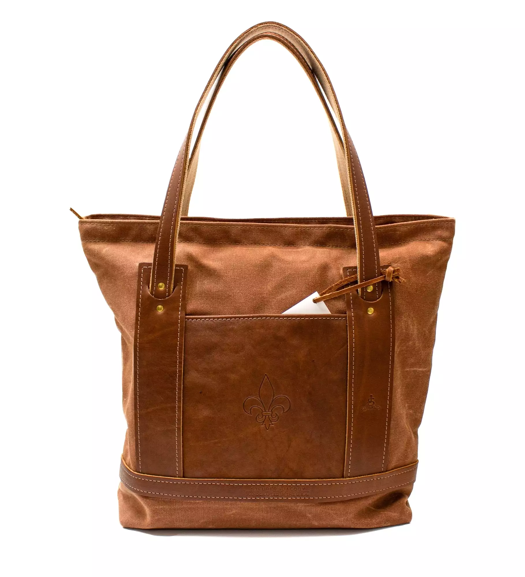 Tote Bag- Brush Brown Waxed Cotton Duck Canvas with Chestnut Leather