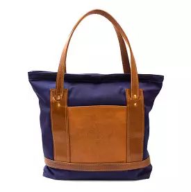 Tote Bag- Navy Waxed Cotton Duck Canvas with Chestnut Leather