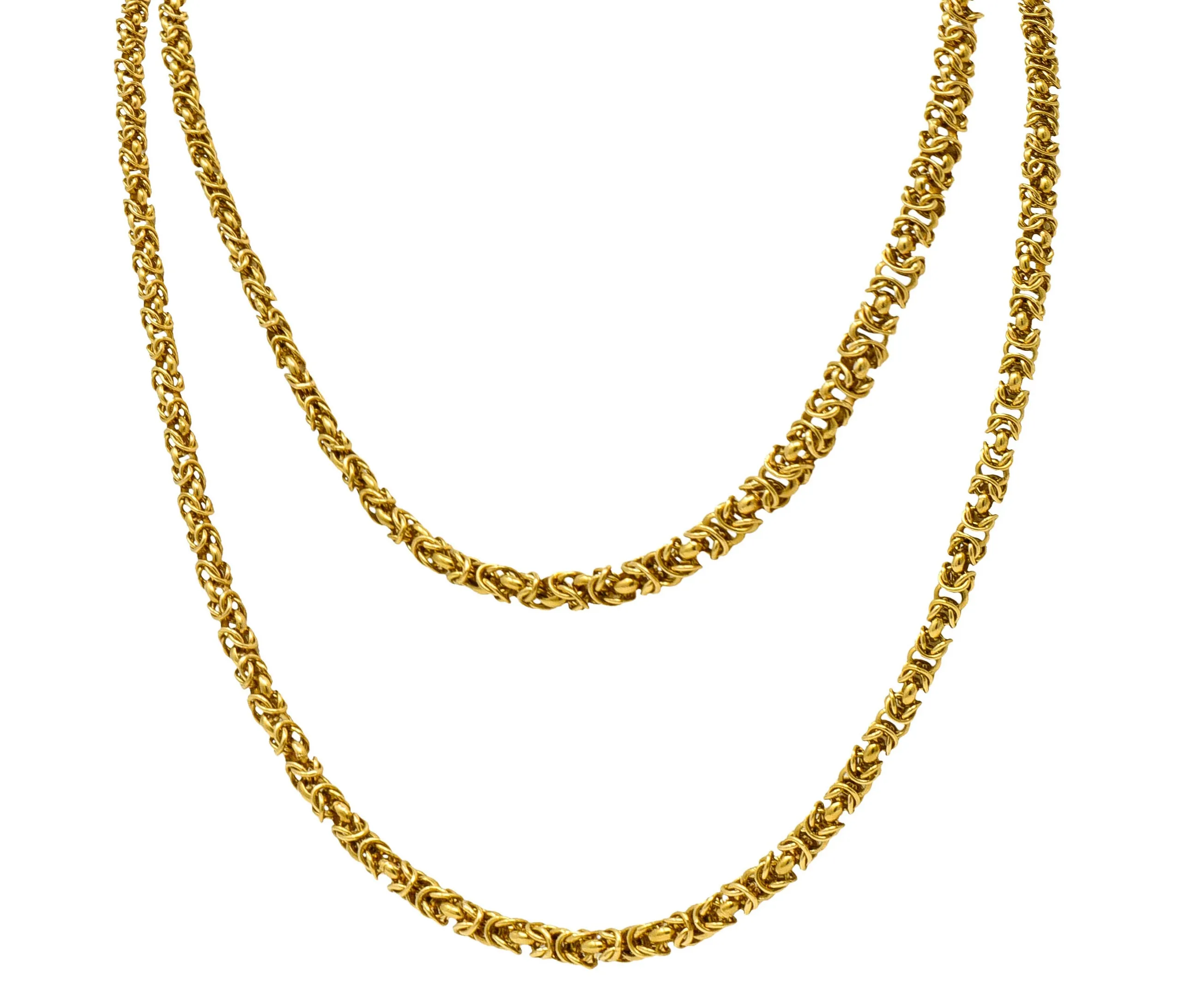 Vintage 18 Karat Gold Byzantine 47 Inch Long Chain Necklace