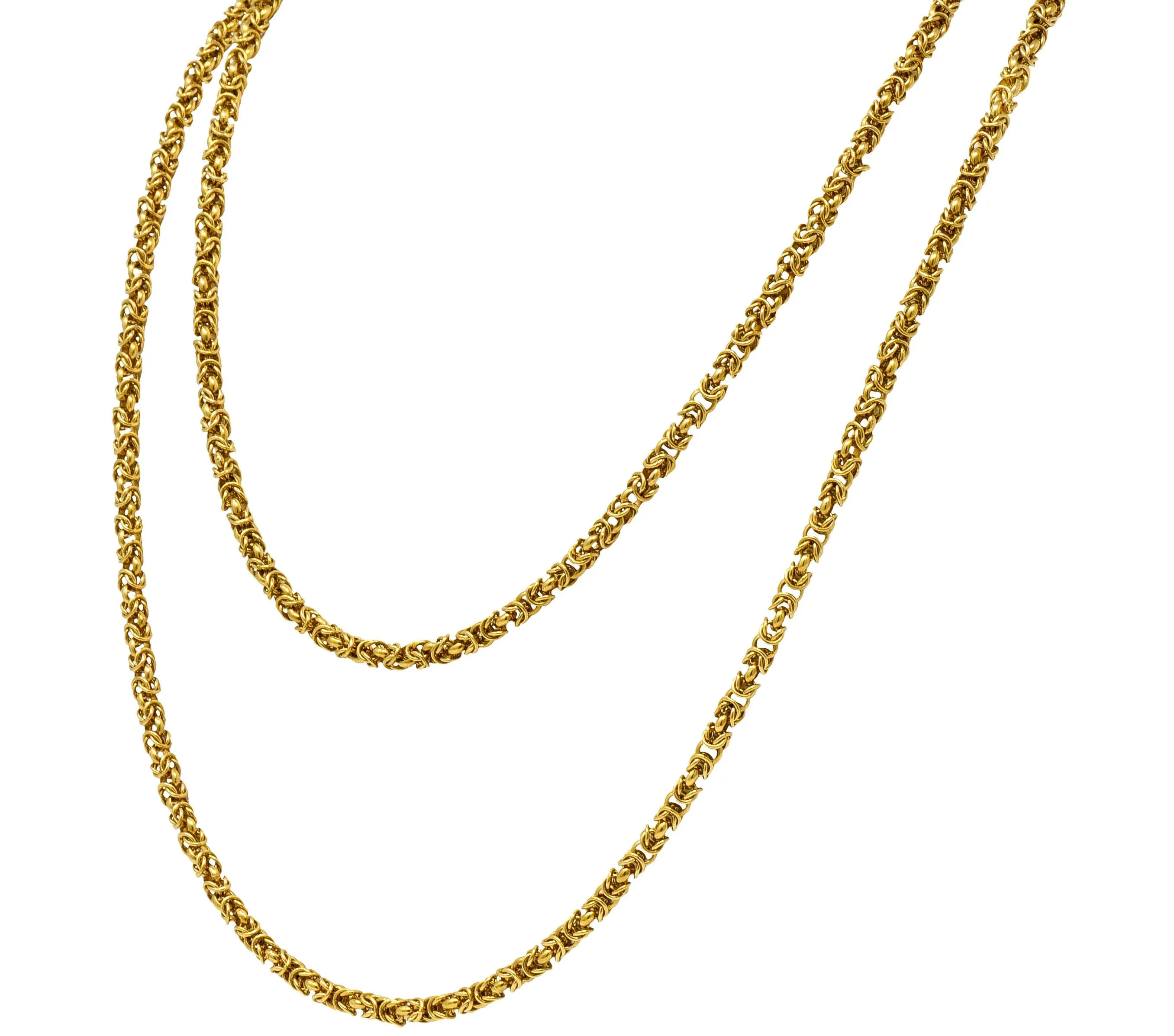 Vintage 18 Karat Gold Byzantine 47 Inch Long Chain Necklace