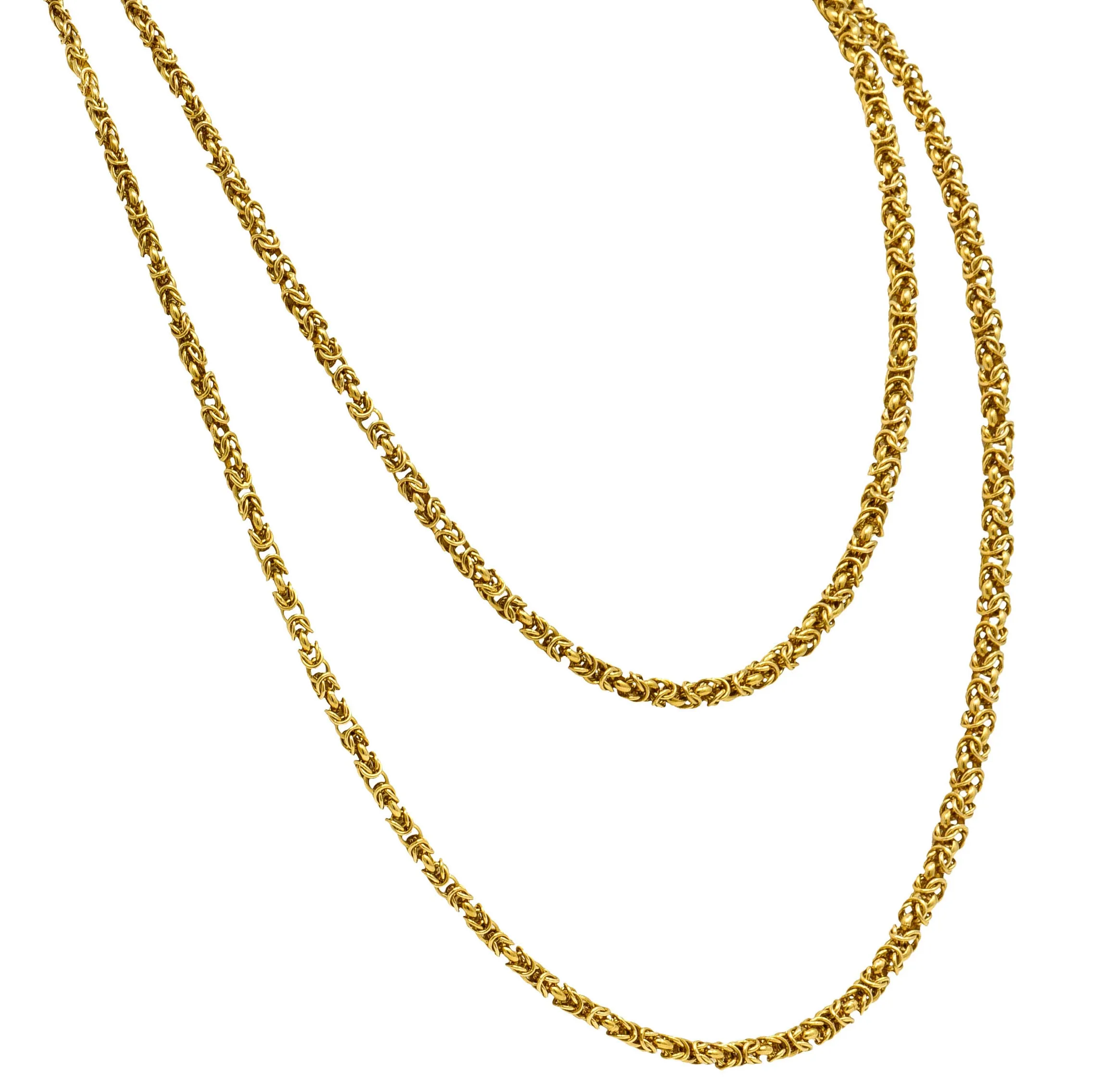 Vintage 18 Karat Gold Byzantine 47 Inch Long Chain Necklace