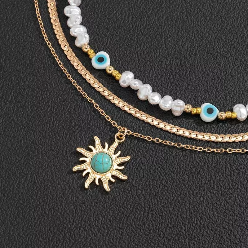 Vintage Faux Pearl Sun Pendant Necklaces