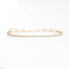 White Diamond & Paperclip Half Tennis Bracelet