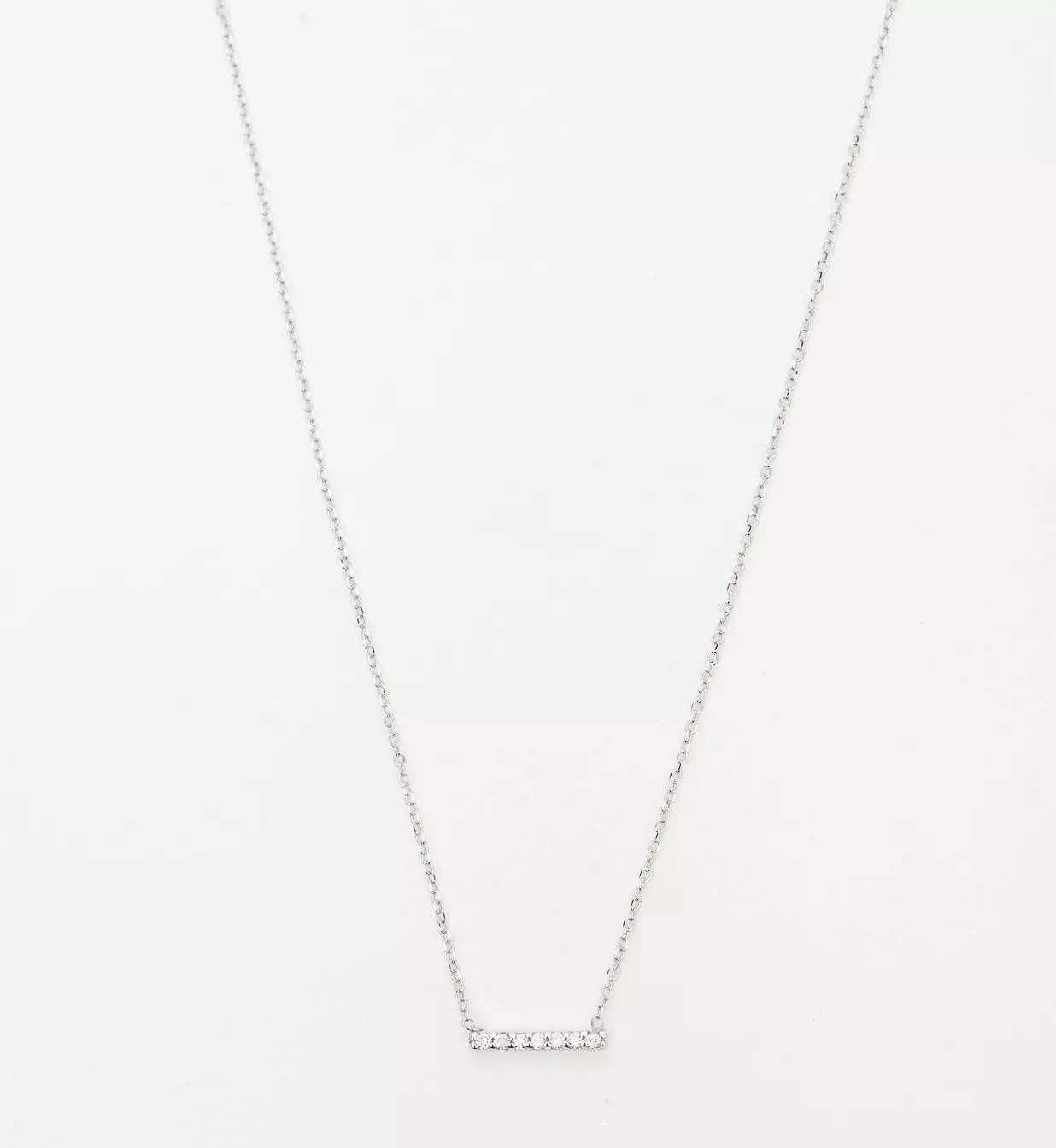 White Gold 7 Diamond Pavé Bar Necklace