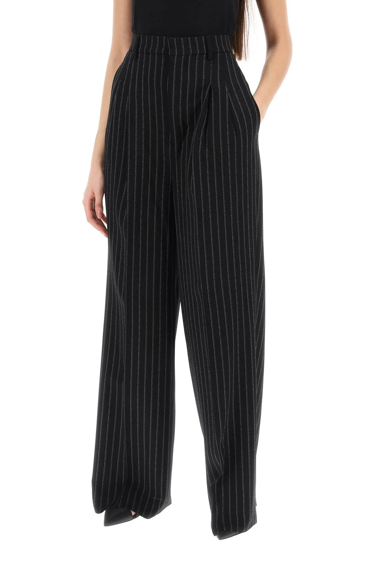 wide-legged pinstripe trousers with