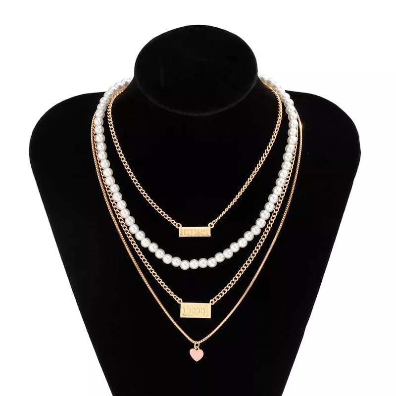 Women's Faux Pearl Chain Heart Pendant Necklaces