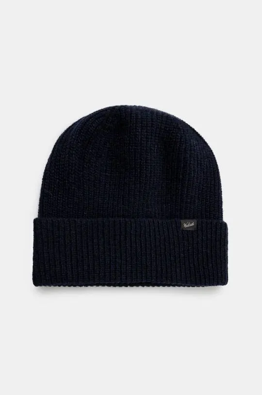 Woolrich wool beanie Knitted Ribbed Beanie navy blue color CFWOAC0331MRUF0659