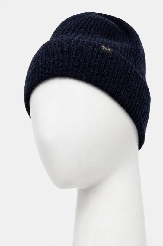 Woolrich wool beanie Knitted Ribbed Beanie navy blue color CFWOAC0331MRUF0659