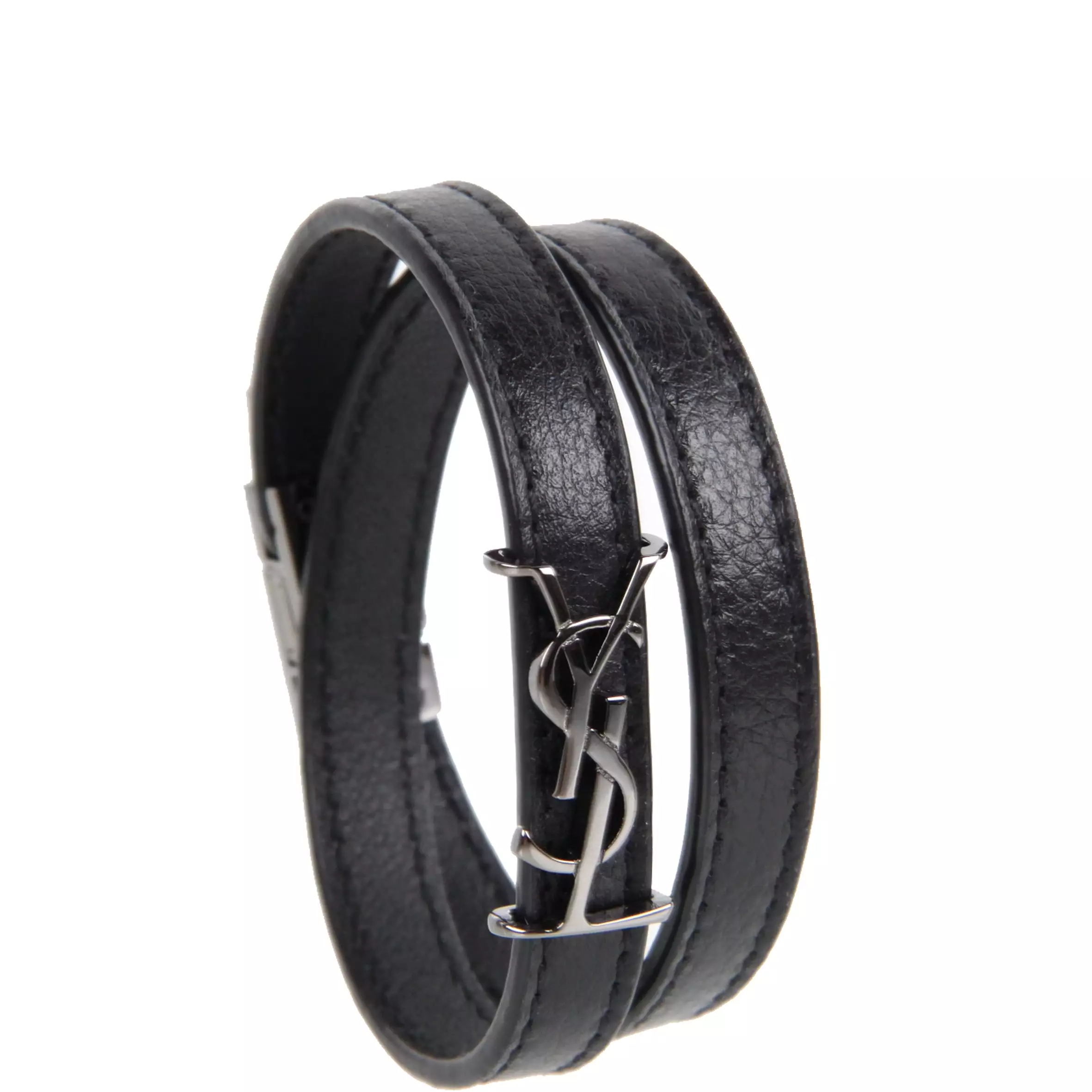 YSL 2x Wrap Opyum Bracelet, Black/Gunmetal